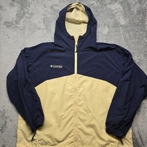 Columbia Windbreaker Hooded Jacket Womens XL Blue Yellow Full Zip Drawstring
